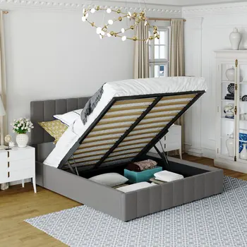Minkštų Karalienės dydžio lova,Elegantiškas Platforma lova su Hidrauliniu Laikymo Sistemos,Ne Lauke Pavasario reikia,Jaunimo, Suaugusiųjų miegamasis