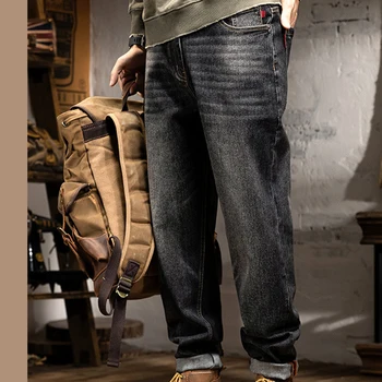 Žiemos naujas Amerikos džinsinio džinsus Negabaritinių vyrų pavasarį laisvi ir dėvėti vintage džinsinio audinio kelnės