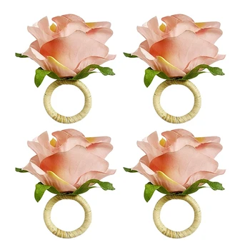 4Pcs Rožių Gėlių Servetėlių Žiedai, Amatų Vynuogių Projekto Vystymo Savininkas, Žiedai, Stalo Dekoracijos vestuvėms, Valentino,Pokylių