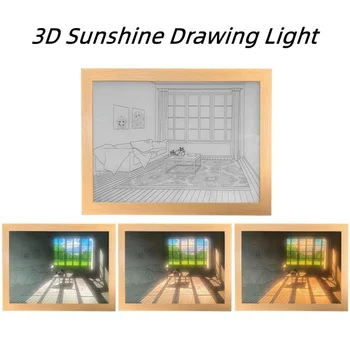 3D Saulės Piešimo Naktį Šviesos Imituoti Apšvietimo Tapybos Meno Kūrybos Anime Stiliaus Miegamojo Puošmena Atmosfera Stalo Lempos Dovana