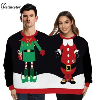 Du kartus Palaidinės Pora Kalėdų Megztinis Rudenį, Žiemą Šilta Hoodies Long Sleeve Top 3D Spausdinimo Outwear Unisex Drabužiai