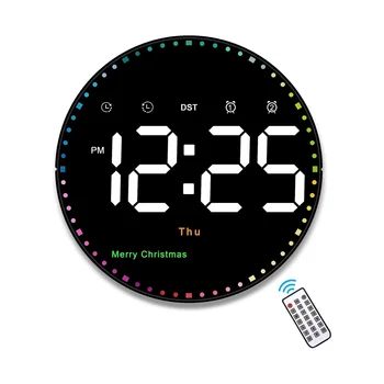 Skaitmeninis Didelis Sieninis Laikrodis su Nuotoliniu valdymu, 10Inch Spalvinga Dinaminis LED Laikrodis Didelis Ekranas su Laiku Dienos Temp Savaitę