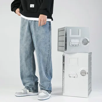 Japonijos vyrų 2023 m. rudenį naujų paprasta vientisos spalvos džinsai, vyriški skalbti palaidų montavimo tiesios kojos ilgos kelnės Mados Cool Džinsai