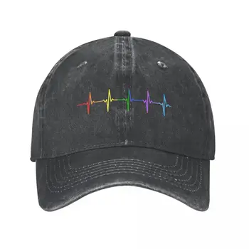 Vaivorykštė Širdies LGBT Beisbolo kepuraitę Gėjų LGBTQ Nelaimę Džinsinio Kepurės Kepurės Derliaus Lauko Kelionių Reguliuojamas galvos Apdangalai