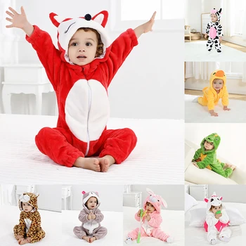 Kūdikių Animacinių Filmų Gyvūnų Romper Naujagimių Gobtuvu Kūdikių Drabužiai Berniukams, Mergaitėms, Pižama Šilta Sleepwear Jumpsuit Panda Kostiumai Kūdikiams