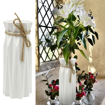Plastikinė Vaza Baltos spalvos Imitacija Keramikos Vazonas Gėlių Mažų Gėlių Amatų Didelis Sodas su padėklu