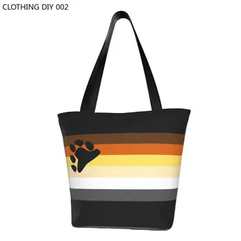 Perdirbimo Gėjų Bear Paw Pasididžiavimas Vėliavos Pirkinių Krepšys Moterų Pečių Canvas Tote Maišą galima Skalbti LGBT GLBT Bakalėjos Shopper Bags