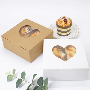 Rudos Spalvos Kraft Popieriaus, Kartono Dėžutė Saldainių Dėžutės Vestuvių Dėžutė Su Širdies Lango Mažų Dovanų Pakavimo Dėžės