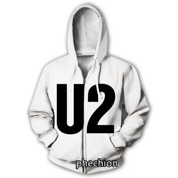 phechion Naujas Mados Vyrų/Moterų Grupė U2 3D Spausdinimo ilgomis Rankovėmis Zip Hoodies Atsitiktinis Vyrai Laisvi Sporto Zip Hoodies Viršūnes J06