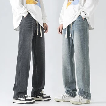 Nauji vyriški Baggy Jeans Mados Retro Tiesiai Pločio Kojų Džinsinio audinio Kelnės Elastingos Juosmens korėjos Mados Streetwear Vyrų Drabužių Prekės ženklas