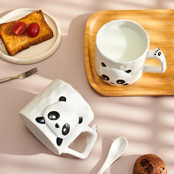 Mielas Animacinių Filmų Panda Keramikos Puodelis Iškilumo Panda Puodelis Šviesos Prabanga Pieno Pusryčiai Taurės Drinkware Studentų Gėrimo Taurė
