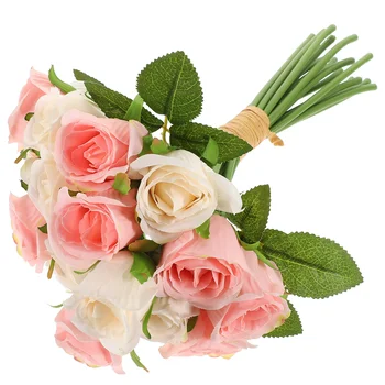 18 Vnt. Rožinių Rožių Puokštė Namų Stalo Netikrą Dirbtinės Gėlės Mažų Dirbtiniais Vestuvių Papuošalai Dviejų spalvų Stiebai