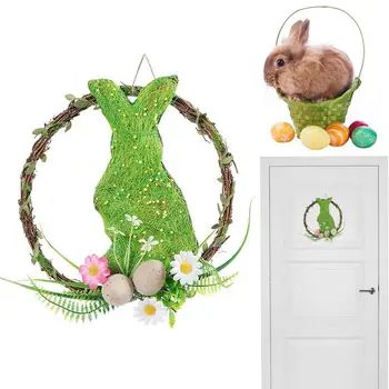 Easter Bunny Gėlių Vainikas Pavasario Katytė Velykų Vainikas Pavasario Durų Vainikas Su Pastelinių Kiaušiniai Triušis Patalpų Sielovados Stiliaus Priekinis