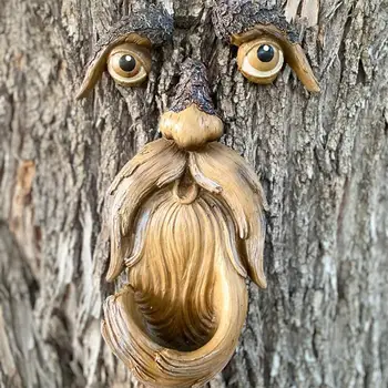Unikalus Medžio Veido Laukinių Paukščių Lesyklėlę Dekoro Įnoringas Vyras Medžio Kabykla Birdfeeder Naujovė Lauko Medžio Skulptūra Peeker
