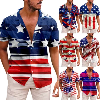 Naujas Amerikos Nepriklausomybės Dieną Trumpas Rankovės Marškinėliai Spausdinami Vyrų Atsitiktinis Paplūdimio Viršuje Vasaros Ropa Hombre рубашка с коротким рукавом