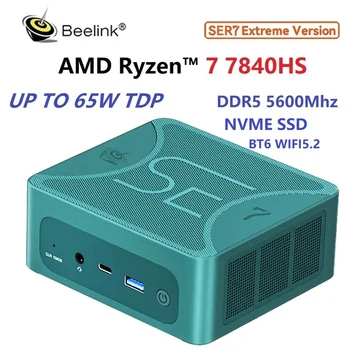 Beelink SER7 MAX AMD Ryzen 7 7840HS Mini PC Windows Pro 11 SODIMM DDR5 5600Mhz NVME SSD WIFI6 BT5.2 4K HD Žaidimų Kompiuteris