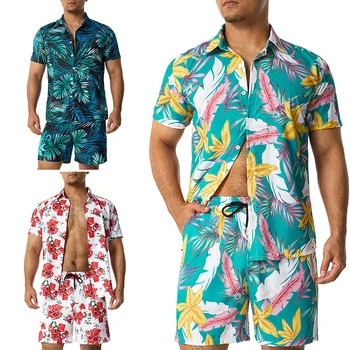 Mens Mados Spausdinti Rinkiniai Atvartas Trumpas Rankovės Atsitiktinis Marškinėliai Paplūdimio Šortai Nustatyti Vasaros Atostogų Havajų Kostiumai 2023