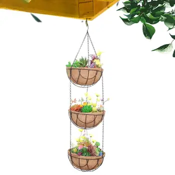 Augalų Girliandos Krepšius Geležies Girliandos Krepšelius Augalai Su Trijų Sluoksnių Grandinės Vielos Augalų Savininko Vazonas Vidaus Lauko