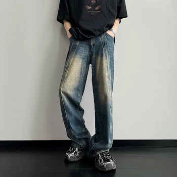 Kreivė Dryžuotas Plauti Derliaus Pločio Kojų vyriški Džinsai Ziajać Vyrų ir Moterų Tiesiai Hip-Hop Y2K Džinsinio audinio Kelnės Streetwear