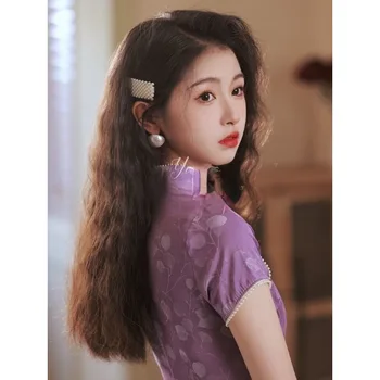 Violetinė Cheongsam Qipao 2023 Tradicinės Kinų Suknelė Jauni ir Elegantiškas Modifikuotų Kasdien moteriški drabužiai