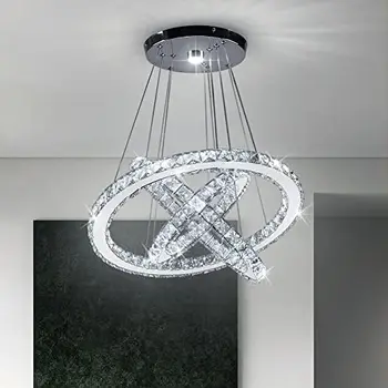 LED Didelis Krištolo Sietynai Šiuolaikinės 5 Žiedai, Pakabukas Šviesos Reguliuojamas Lubų Šviesos Miegamieji, Valgomasis Kambarys, Virtuvė (Šiltai Balta) 