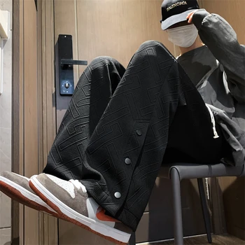 Naujas Vyrų Medvilnės Krovinių Kelnės Harajuku Stilius, Tiesiai Aukštos klasės iškilumo audinio Laisvi Pločio Kojų Dizaino Kelnės
