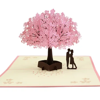 Atostogų Rausvos Gėlės, Atvirukai 3D Cherry Blossom Pop-Up Kortelės Dizainas Tinka Vestuvės