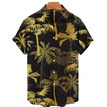 2022 Vyrų Kokoso Medžio Spausdinti Trumpas Rankovės Havajų Marškinėliai Vieną Mygtuką Atvartas Marškinėliai Paplūdimys Atsitiktinis Marškinėliai 5XL