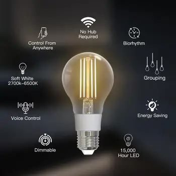 CORUI Tuya WiFi E27 7W Smart, Kaitinamosios Lemputės, LED Šviesos Lempos šviesos srautą galima reguliuoti Apšvietimo Smart Gyvenimo Alexa, Google 