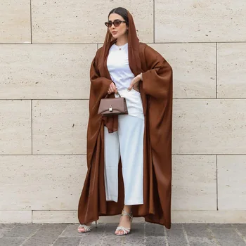Rudenį Abayas Moterims, Elegantiškas Satino Batwing Rankovės Musulmonų Suknelė Dubajus Abaja Kieto Satino Chalatas, Suknelės Musulmonų Moterims