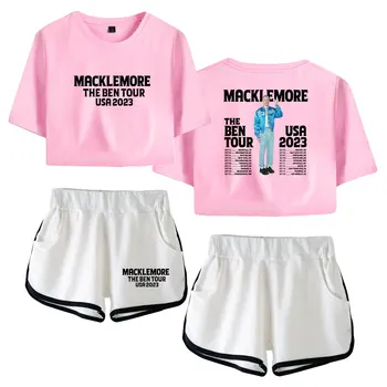Macklemore muzikos gerbėjai midriff-baring įrengtas pasėlių rinkiniai Atspausdintas trumpas marškinėlius sporto salė rinkiniai streetwear kelnės moterims, havajai marškinėlius