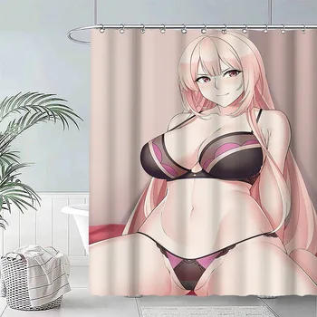Anime Didelis Krūtinėmis Mergina Spausdinimo Dušo Užuolaidos Vonios kambarys Tiekia Aukštos kokybės Vandeniui Apdailos Vonios kambarys su Kabliu