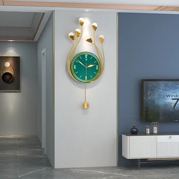 Geležies Meno Kūrybos Kambarį Sienos Dekoratyvinis Silent Platus Laikrodis Gėlių Vaza Didelio Tankio Dial Plokštė Su Pakabukas