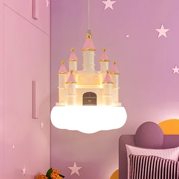 Šviestuvai Kūrybos Rožinė Pilis Debesys Mergaičių Miegamasis Mažas Hanglamp Lempa, Vaikų Kambario, Miegamojo Lovos LED Sieniniai šviestuvai