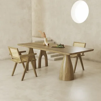 Šiaurės medžio masyvo valgomojo stalas, dizainerio medinių meno workbench, stačiakampio formos, valgomojo namų restorane stalo derinys