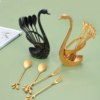Nerūdijančio Plieno Golden Swan stalo Įrankių Rinkinys, Šaukštas Šakutė Swan Bazės Savininkas Nešiojamų arbatinis šaukštelis Provanso Desertas Pyragas Kavos Namų Dekoro