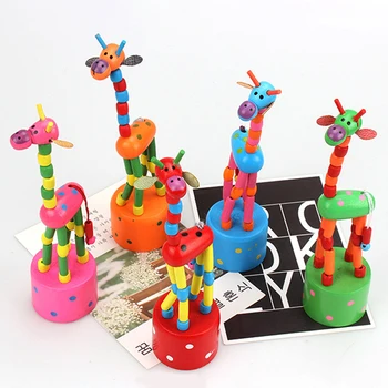Vaikams, Žaislai, Mediniai Švietimo Pavasario Sūpynės, Smulkių Gyvūnų Ornamentais Roko Žirafa Kibirą Nykščio Žaidimas Kūdikių Vaikų Žaislas Dovana