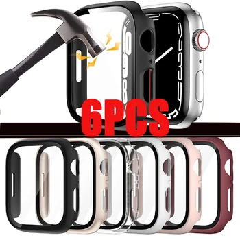 6pcs Grūdintas Stiklas+dangtelis Apple Laikrodžių Priedai 38mm 40mm 41mm 42mm 45mm Apple žiūrėti Atveju serie 1 2 3 4 5 6 SE 7 8