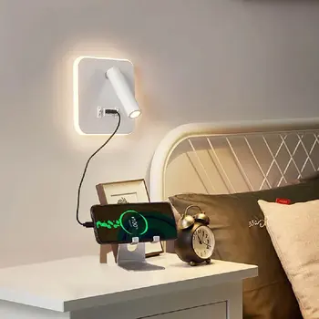 Minimalistinio Šiaurės Home Hotel Fone LED Skaitymo Šviesa Koridoriaus Naktiniai Sienos Lempos Miegamasis Sconce su USB Greito Įkrovimo