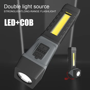 Dvigubas Šviesos Šaltinis LED + COB Žibintuvėlis Super Šviesus Handfree 90 Laipsnių Pasukimo Vandeniui Magnetas Apšvietimas LED Žibintuvėlis, Kempingas