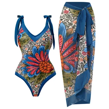 Vienos dalies maudymosi kostiumėlį su Sijonu Push Up Gėlių Spausdinti Pynimas Bikini Strappy Tvarstis maudymosi Kostiumėliai, Brazilijos Biquini Maudymosi Kostiumas