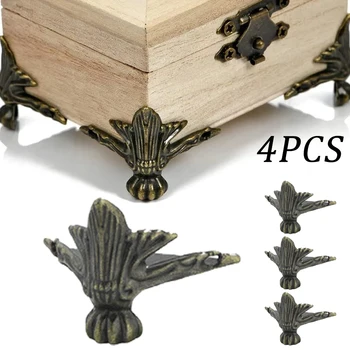 4PCS Antikvariniai Kampe Raštas Bronzos Papuošalų Skrynios Dėžutė Medinė Atveju Dekoratyvinis Kojų, Kojos Metalinės Kampe Raštas Aparatūros Laikikliai