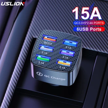 USLION 75 W 6 Uostus, Automobilinis Įkroviklis Greitai Įkrauti 3.0 15A USB Įkroviklis iPhone 1411 Pro 