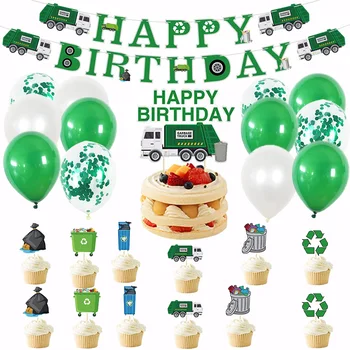 32 Vnt Šiukšliavežis Dekoracijos Cup Cake Toppers Šiukšlių Gimtadienio Reklama Sunkvežimių Tematikos Balionai, Atliekų Tvarkymas, Perdirbimas