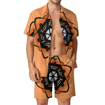 Oranžinė Žvaigždė Mandala Pica Fitneso Lauko Vyrų Rinkiniai Greito Maisto Populiarumą Kultūros Atsitiktinis Marškinėliai Nustatyti Šortai Dviejų dalių Mados Kostiumas