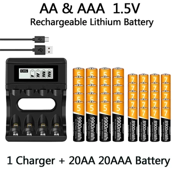 100% Originalus 1,5 V AA AAA Baterija Įkraunama Ličio-jonų Baterija 9900mWh 1,5 V AA AAA Baterija USB įkroviklis Ilgas tarnavimo laikas