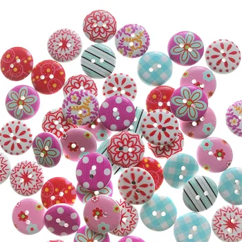 100vnt 15mm Multi-Color 2-Hole Mygtukai Medinių Gėlių Formos Mygtukai Dekoratyvines Sagas, 