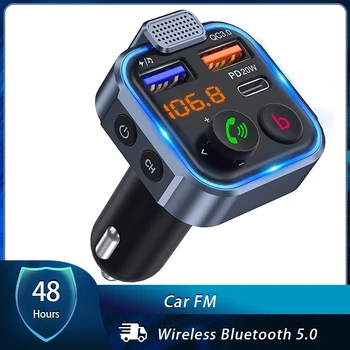 Laisvų rankų įrangą Belaidžiu Bluetooth Automobilinis Adapteris 5.0 Transmitt fm MP3 Automobilių Garso Imtuvas, USB Siųstuvą, Greitas Įkroviklis Automobilių Moduliatorius