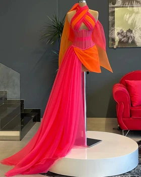 Fuksija Haute Couture Prom Dresses-line Apynasrio Tiulio Saudo Arabija Dubajus Chalatas De Soiree vakarinę Suknelę Suknelė