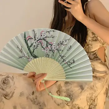 Lankstymo Ventiliatorius su Kutas Kinų Stiliaus Ranka-dažytos Gėlių Bambuko Lapų Spausdinimo Šokio Spektaklis Foto Rekvizitai Nešiojamųjų Ventiliatorius